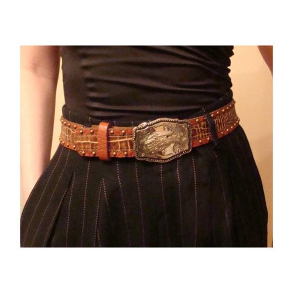 Leatherock textured brown snakeskin leather belt eagle buckle 28 or XS main image 4